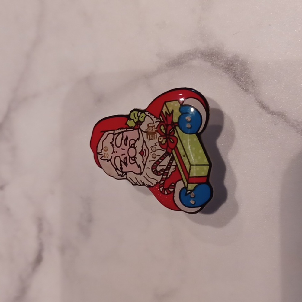 $4 Add-on Flashing Santa With Gift Pin - Magnetic Back